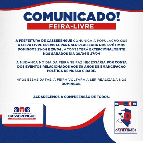 COMUNICADO | FEIRA-LIVRE MUNICIPAL